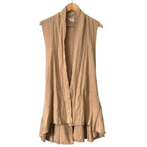Avalin cotton silk blend sleeveless open front draped Tan Cardigan size Small